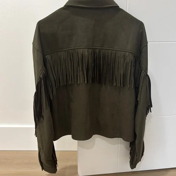 Olive Fringe Suede Jacket - Picture 2 of 3